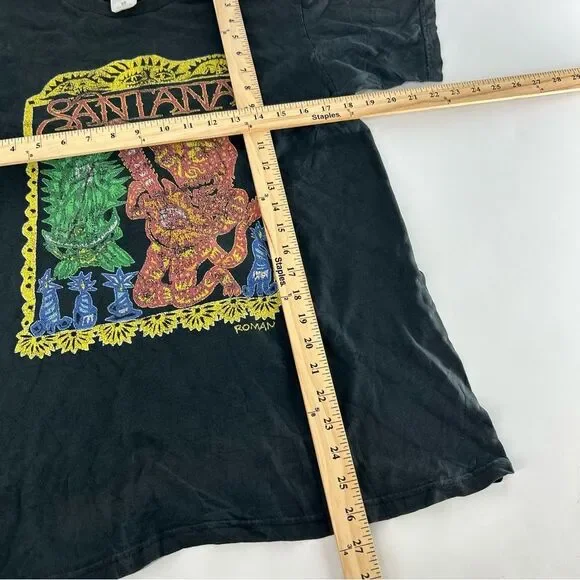 Vintage Carlos Santana Shirt Mens Medium Black Y2K Michael Roman River Of Colors - Picture 7 of 9